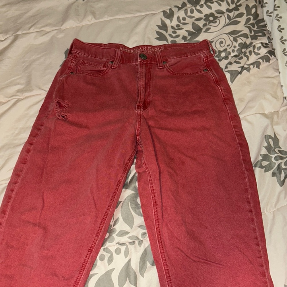 Red Straight leg ripped jeans